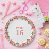 Sweet 16 Roze bloemkool op wit Papieren Bordje (Feest)