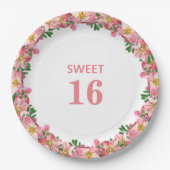 Sweet 16 Roze bloemkool op wit Papieren Bordje (Voorkant)