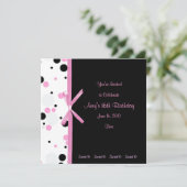 Sweet 16 Roze en Black Polka Dot Invitation Kaart (Staand voorkant)