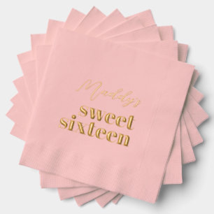 Sweet 16 roze en gouden folie gestempeld servetten