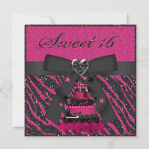 Sweet 16 Roze en zwarte rok Faux Glitter Zebra Kaart