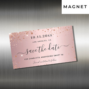 Sweet 16 roze glans save the date-magneet