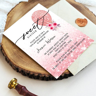 Sweet 16 Roze Glitter Birthday Uitnodiging