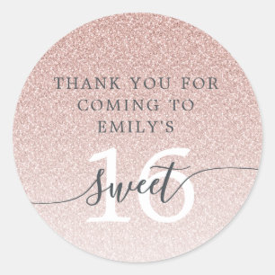Sweet 16 Roze Glitter Ombre - Hartelijk dank voor Ronde Sticker