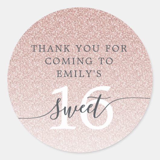 Sweet 16 Roze Glitter Ombre - Hartelijk dank voor Ronde Sticker (Voorkant)