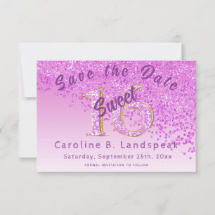 Sweet 16 Roze Glitter Stijlvol Glitter Number 16 Save The Date