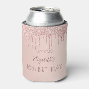 Sweet 16 roze goud druppels naam blikjeskoeler