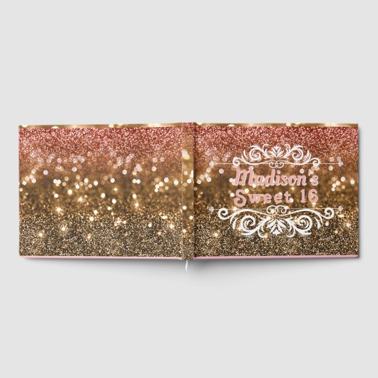 Sweet 16 Roze Gouden Glitter Bokeh Custom Gastenboek (Volledig)