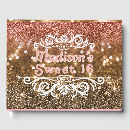 Sweet 16 Roze Gouden Glitter Bokeh Custom Gastenboek (Voorkant)