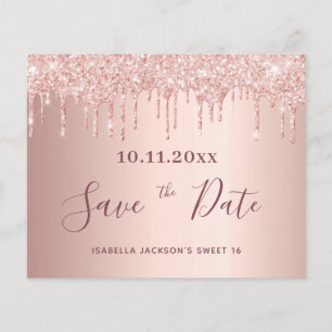 Sweet 16 roze gouden glitter budget Save the Date Flyer