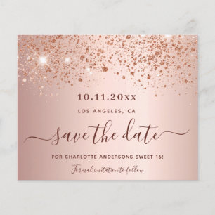 Sweet 16 roze gouden glitter budget Save the Date Flyer