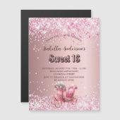 Sweet 16 roze koets luxe magnetische uitnodiging (Voorkant / Achterkant)