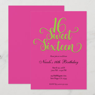 Sweet 16 Roze & Limegroene Verjaardagsfeestje Kaart