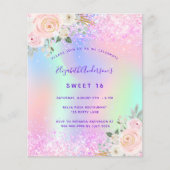 Sweet 16 roze paarse glitter floral budget flyer (Voorkant)