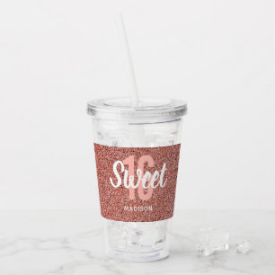 Sweet 16 Roze Rose Gold Glitter, speciaal geperson Acryl Drinkbeker