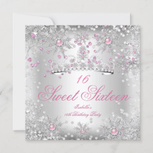 Sweet 16 Roze Snowflakes Silver Winter Wonderland Kaart
