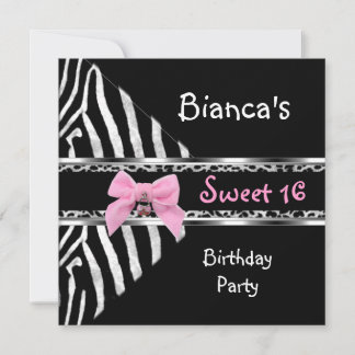 Sweet 16 Roze Zilver Zwart Zebra Luipaard Verjaard Kaart