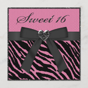 Sweet 16 Roze & Zwarte Zebra Afdrukfaux Glitter Kaart