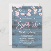 Sweet 16 Rustic Cherry Blossom Flowers Dusty Blue Kaart (Voorkant)