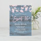 Sweet 16 Rustic Cherry Blossom Flowers Dusty Blue Kaart (Staand voorkant)