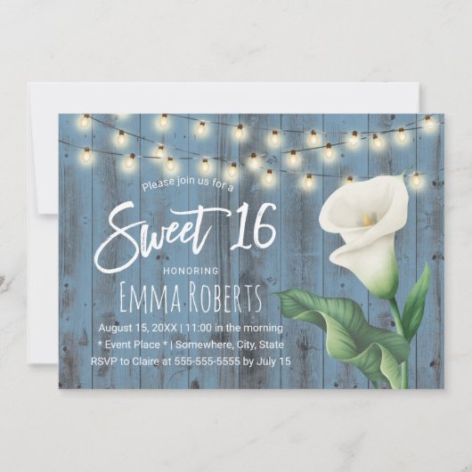 Sweet 16 Rustic Dusty Blue Barn Wood Lily Flower Kaart (Voorkant)