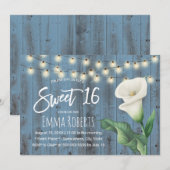 Sweet 16 Rustic Dusty Blue Barn Wood Lily Flower Kaart (Voorkant / Achterkant)