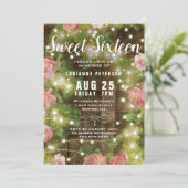 Sweet 16 Rustic Floral String Light Birthday Party Kaart (Staand voorkant)
