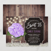 Sweet 16 Rustic Paars Hydrangea Flower Mason Jar Kaart (Voorkant / Achterkant)