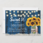 Sweet 16 Rustic Sunflower Jar Navy Barn Wood Kaart (Voorkant)