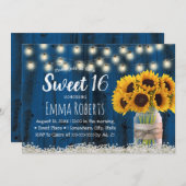 Sweet 16 Rustic Sunflower Jar Navy Barn Wood Kaart (Voorkant / Achterkant)