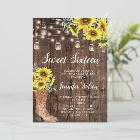 Sweet 16 Rustic Sunflower String Lights Kaart (Staand voorkant)