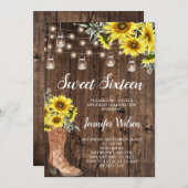 Sweet 16 Rustic Sunflower String Lights Kaart (Voorkant / Achterkant)