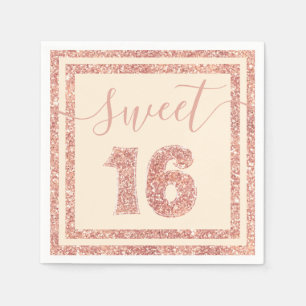 Sweet 16 Salmon Faux Glitter Stripe Verjaardagsfee Servet