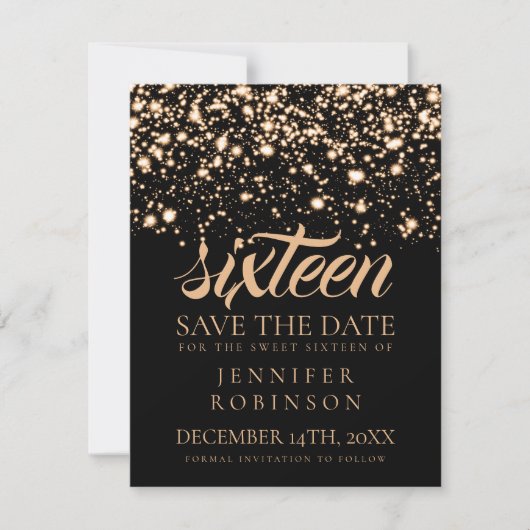 Sweet 16 "Save the Date" Gold Midnight Glam Save The Date (Voorkant)
