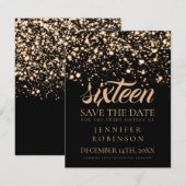 Sweet 16 "Save the Date" Gold Midnight Glam Save The Date (Voorkant / Achterkant)