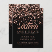 Sweet 16 "Save the Date" Roos Gold Midnight Glam Save The Date (Voorkant / Achterkant)