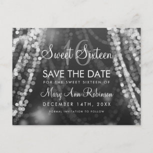 Sweet 16 "Save The Date" Zilveren Snaar Lichten Aankondigingskaart