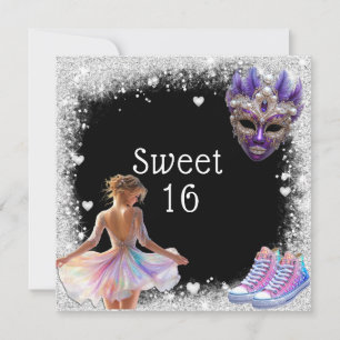 Sweet 16-schoenen Zilveren Glitter Mardi Gras Kaart