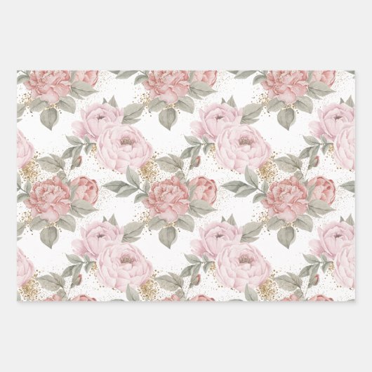 Sweet 16 Script Elegant Goud Glitter Pioen Bloemen Inpakpapier Vel (Voorkant)