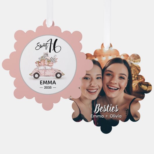 Sweet 16 Script Photo Bestie Snowflake Ornament Kaart (Voorkant / Achterkant)