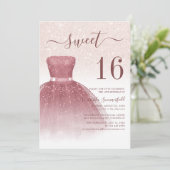 Sweet 16 Script Roos Gold Glitter Birthday Kaart (Staand voorkant)