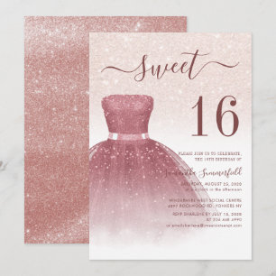 Sweet 16 Script Roos Gold Glitter Birthday Kaart