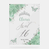 Sweet 16 Seize Mint Vert Floral Argent Bienvenue (Recto)