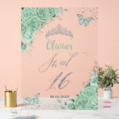 Sweet 16 Seize Mint Vert Floral Argent Bienvenue (Mariage)