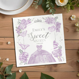 Sweet 16 servetten vlinder lavendel jurk bloemig
