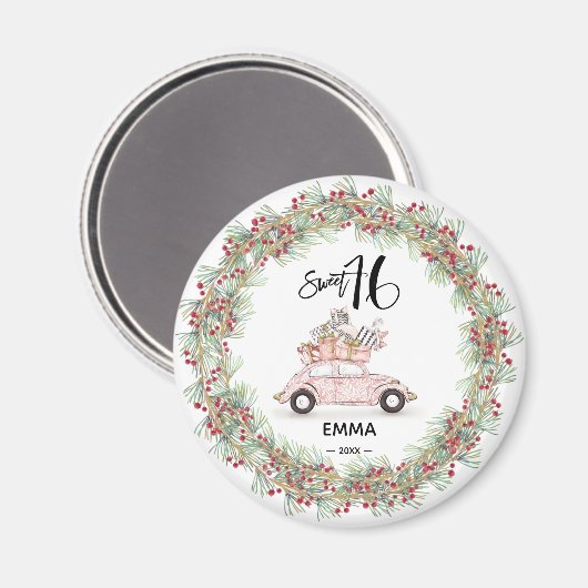 Sweet 16 Signature Script Car Greenery Holiday Magneet (Voorkant / Achterkant)