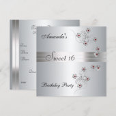 Sweet 16 Silver Anniversaire Invitation de fête (Devant / Derrière)
