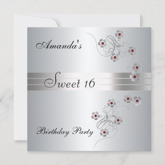 Sweet 16 Silver Anniversaire Invitation de fête (Devant)