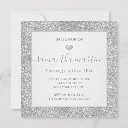 Sweet 16 Silver Faux Glitter Birthday Party Kaart (Achterkant)