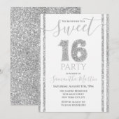 Sweet 16 Silver Faux Glitter Gestreepte Verjaardag Kaart (Voorkant / Achterkant)